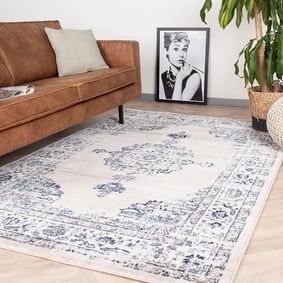 Teppich Vintage - Deep Medaillon Weiß Blau