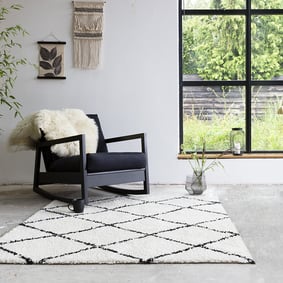 Teppich Hochflor Quadrat - Grand Lines Creme Schwarz