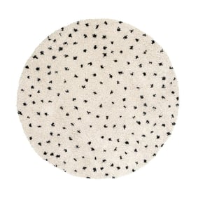 Teppich Hochflor Rund - Grand Dots Creme Schwarz - product