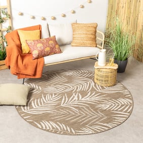 In- & Outdoor Teppich Rund - Malta Leaves Natur