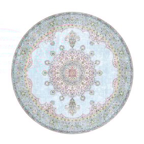 Teppich Vintage Rund - Lily Medaillon Hellblau Türkis - product