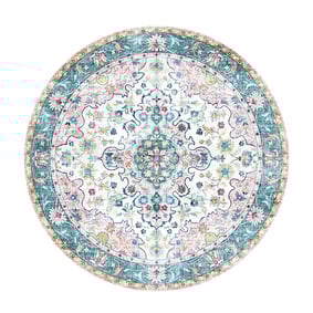 Teppich Vintage Rund - Lily Oriental Blau Rosa - product