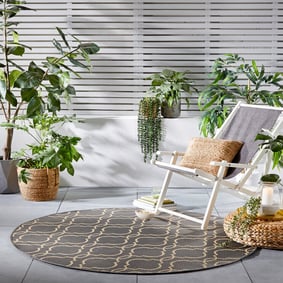 In- & Outdoor Teppich Rund - Floreno Milan Anthrazit Beige