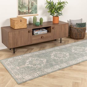 Vintage Läufer - Spring Medaillon Grün Creme