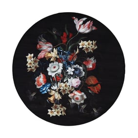 Teppich Floral Rund - Florine Schwarz Blau - product