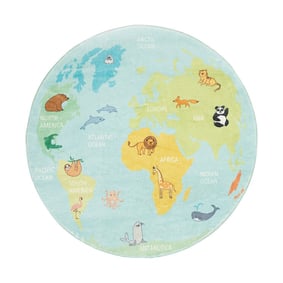 Kinderteppich Rund - Globe Hellblau - product