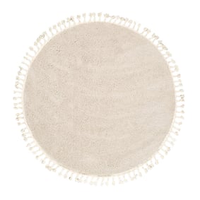 Teppich Hochflor Rund - Lofty Fringe Creme Weiß - product