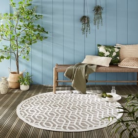 In- & Outdoor Teppich Rund - Piatto Mataro Creme Weiß