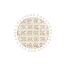 Boho Teppich Rund - Basai Fransen 425 Creme Grün - product