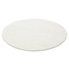 Hochflor Teppich Rund - Life Creme Weiß