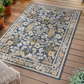 In - & Outdoorteppich - Bloom Oriental Blau