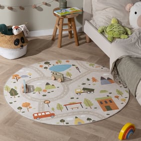 Auto Spielteppich Rund - Rocky Ride Grau