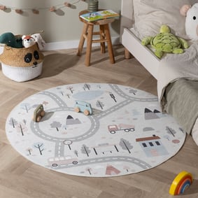 Auto Spielteppich Rund - Rocky Ride Weiß