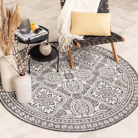 In- & Outdoor Teppich Rund - Summer Oriental Grau