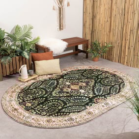 Vintage Gartenteppich Oval - Santo Flora Dunkelgrün