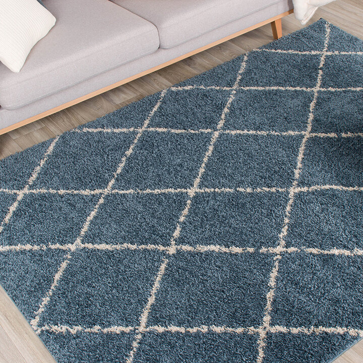 Teppich Hochflor - Grand Lines Blau Creme - 3