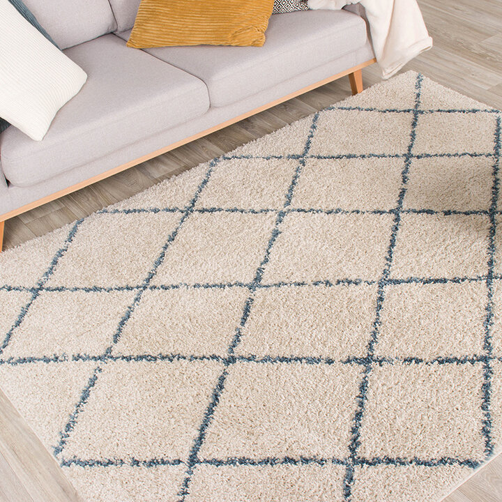 Teppich Hochflor - Grand Lines Creme Blau - 3