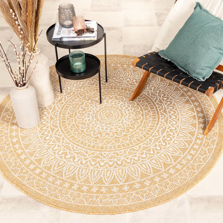 In- & Outdoor Teppich Rund - Summer Azteca Gelb - 3