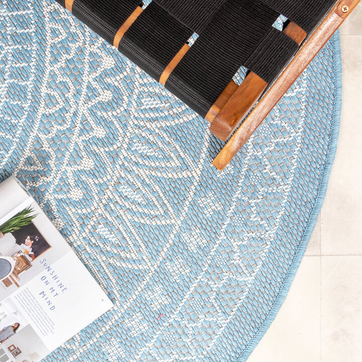 In- & Outdoor Teppich Rund - Summer Azteca Hellblau - 4