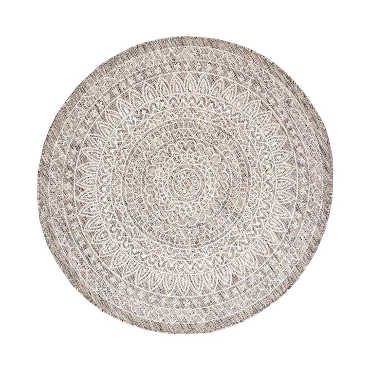 In- & Outdoor Teppich Rund - Summer Azteca Hellgrau - 1