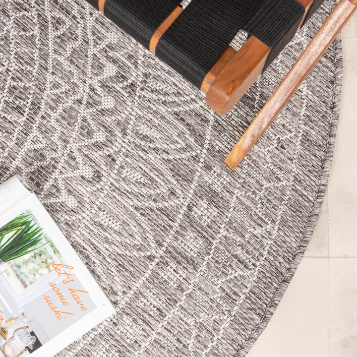 In- & Outdoor Teppich Rund - Summer Azteca Hellgrau - 3