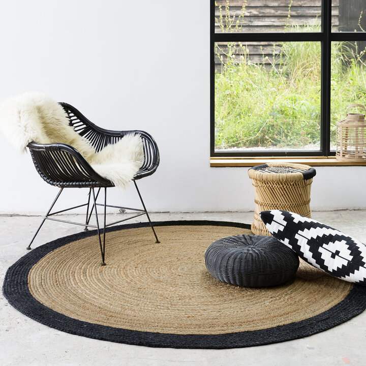 Jute Teppich Rund - Fair Natur Schwarz - 4