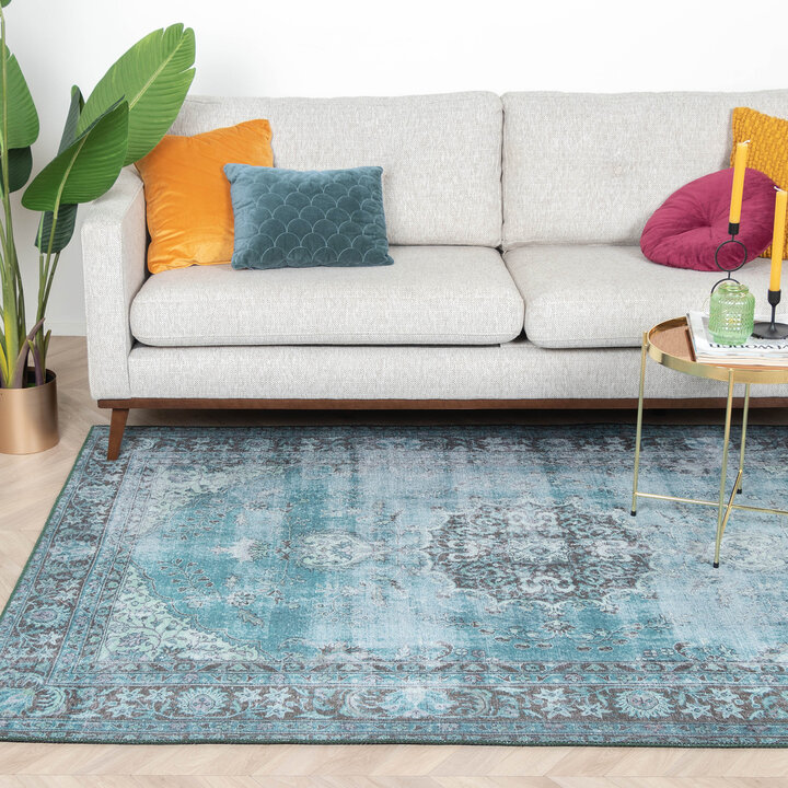 Teppich Vintage - Estate Medaillon Blau Grün - 3