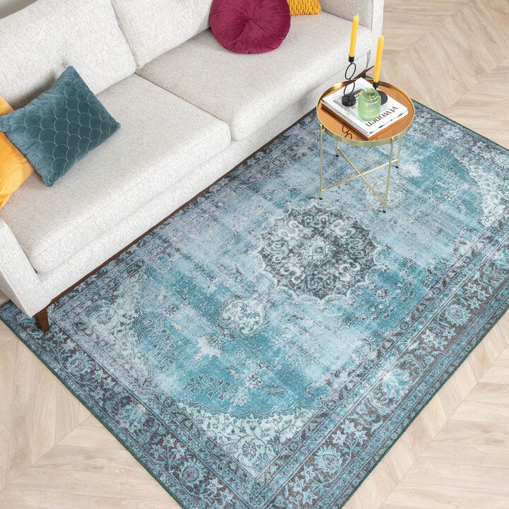 Teppich Vintage - Estate Medaillon Blau Grün - 4