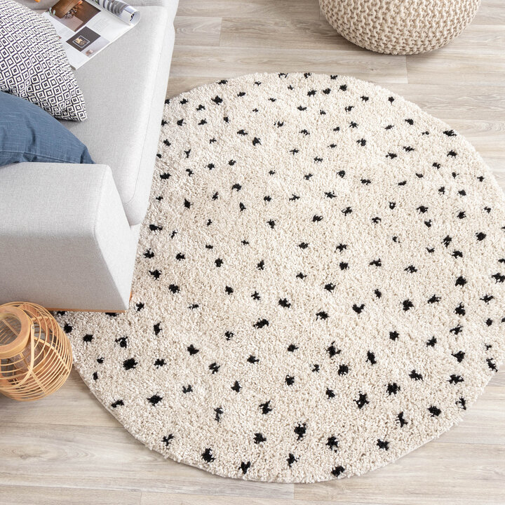 Teppich Hochflor Rund - Grand Dots Creme Schwarz - 3