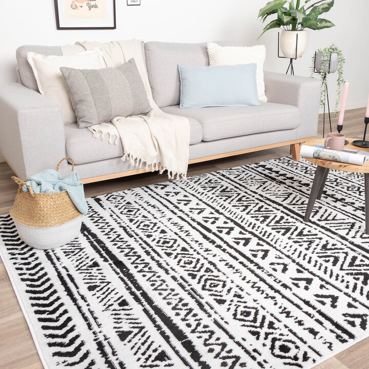 Skandinavische Teppich - Scandi Geo Schwarz Weiß - 2