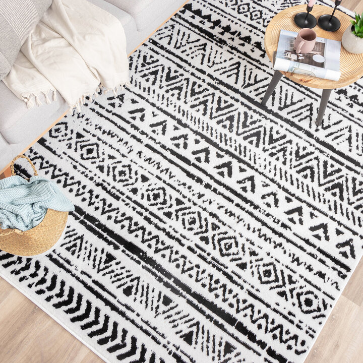 Skandinavische Teppich - Scandi Geo Schwarz Weiß - 3