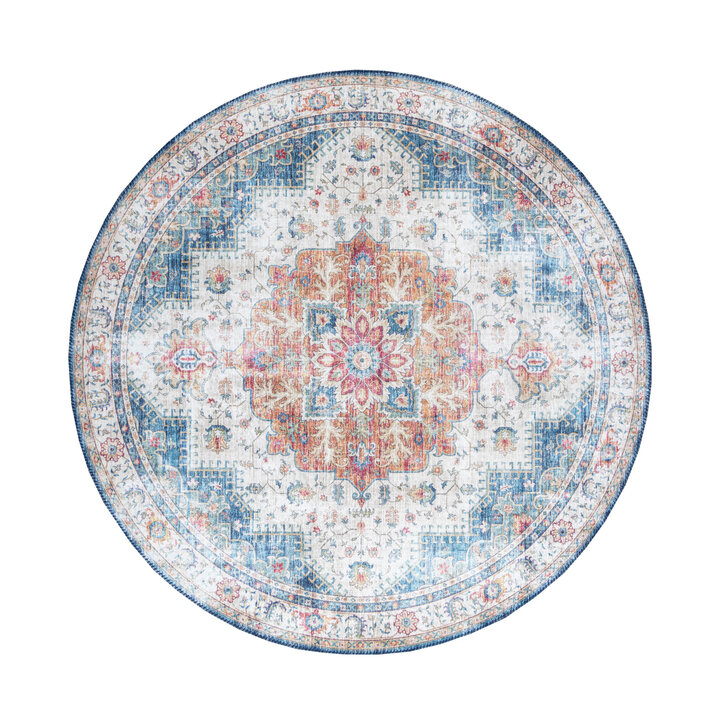 Teppich Vintage Rund - Azara Hellblau - 1