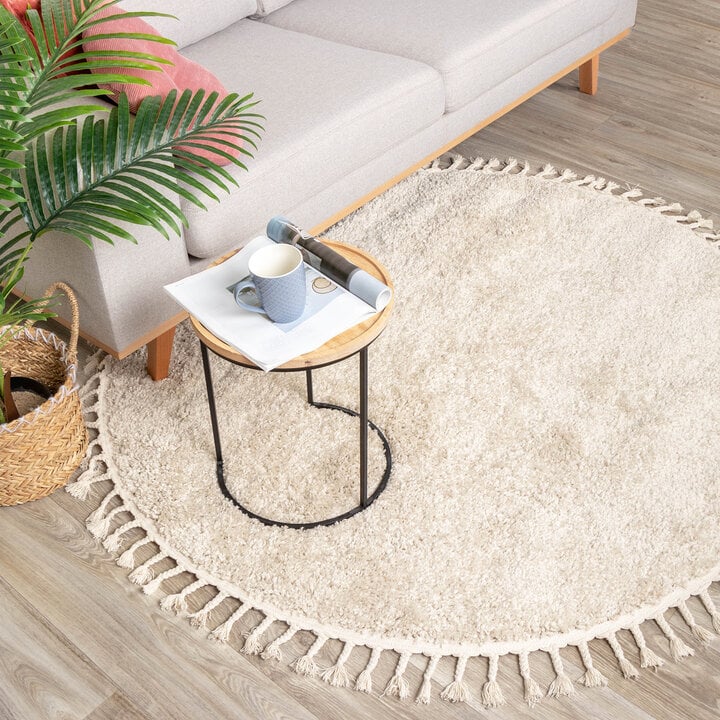 Teppich Hochflor Rund - Lofty Fringe Creme Weiß - 3