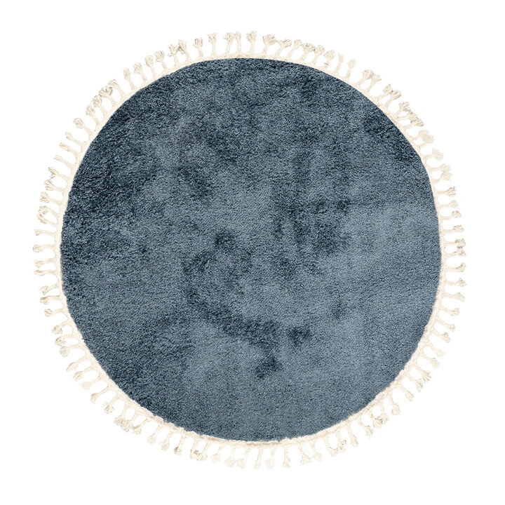 Teppich Hochflor Rund - Lofty Fringe Blau - 1