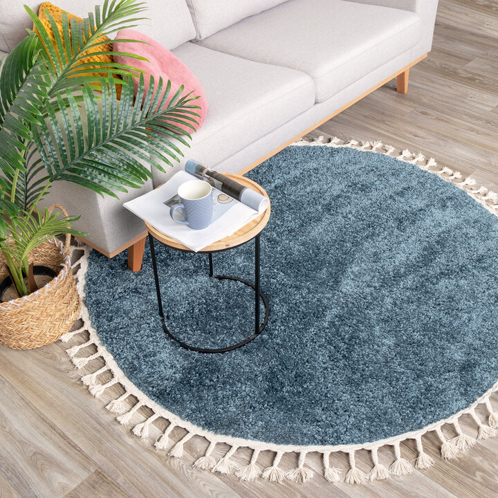 Teppich Hochflor Rund - Lofty Fringe Blau - 3