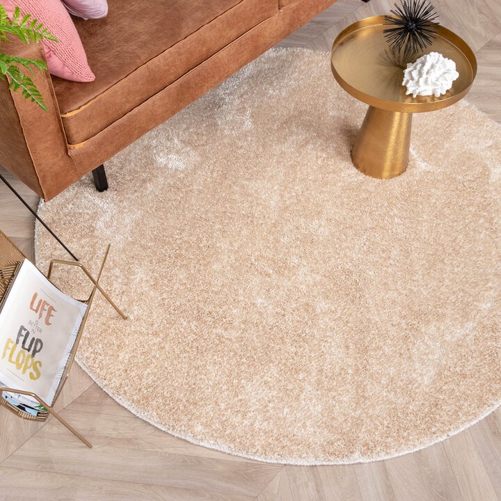Hochflor Teppich Rund - Glazy Beige Creme - 3