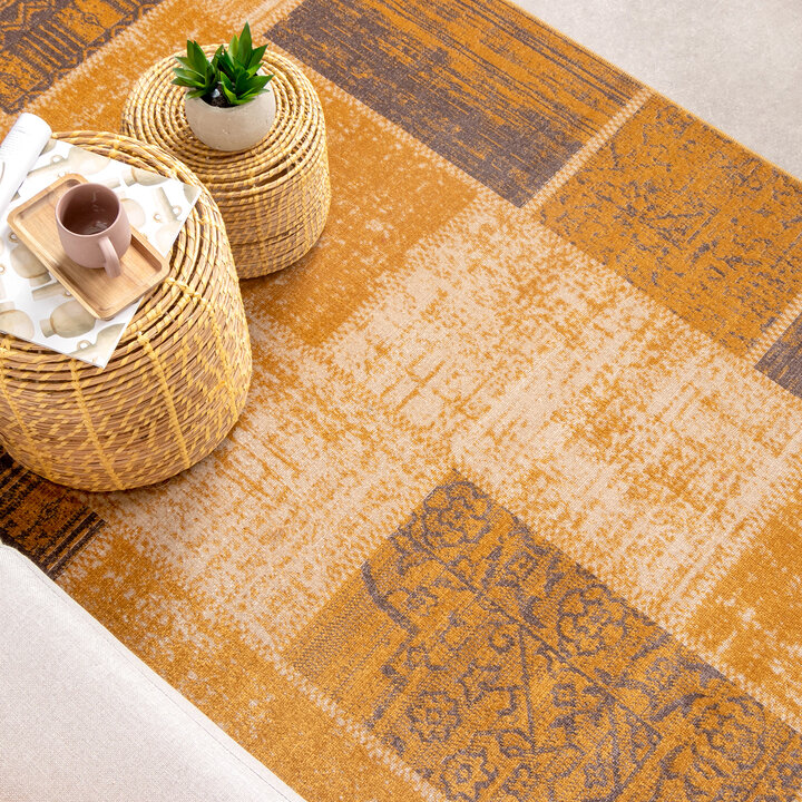 Teppich Vintage - Spring Patchwork Ockergelb Taupe - 4