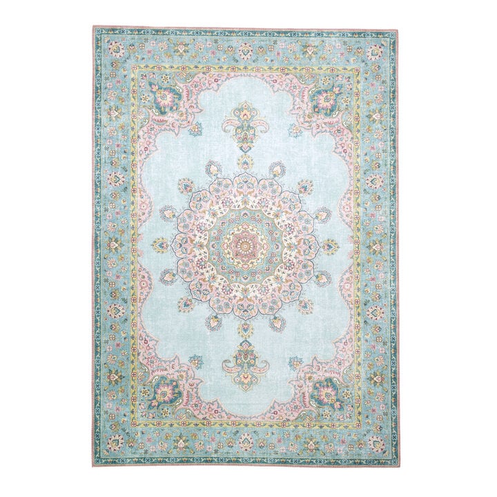 Teppich Vintage - Lily Medaillon Hellblau Türkis - 1