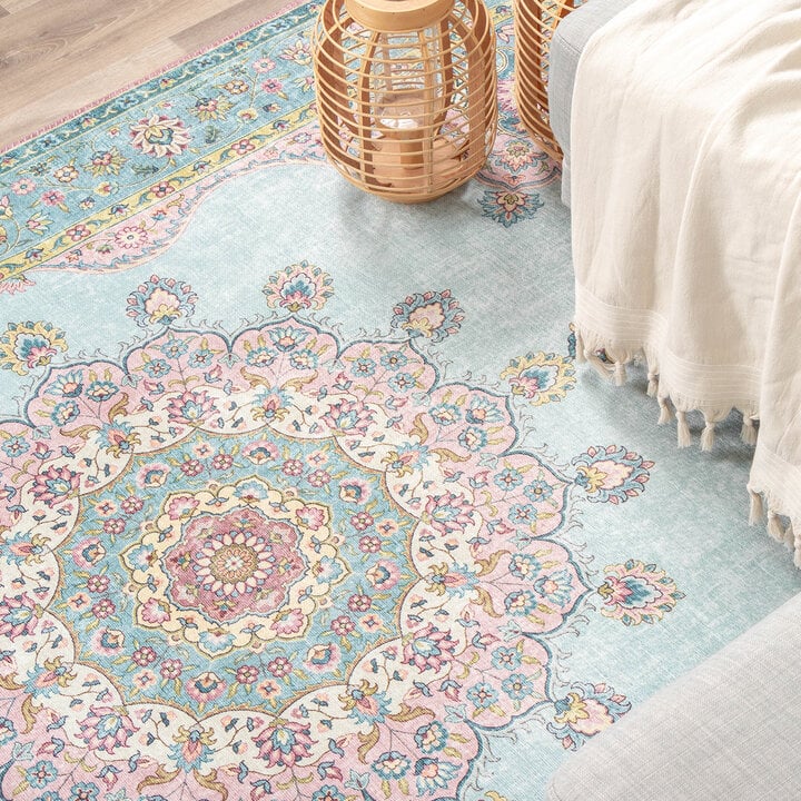 Teppich Vintage - Lily Medaillon Hellblau Türkis - 3