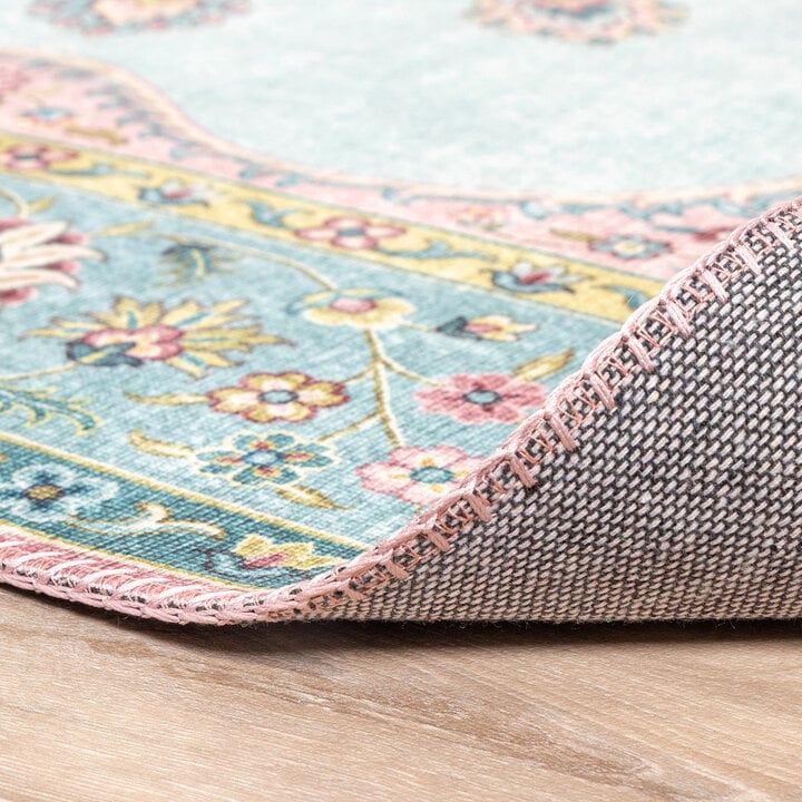 Teppich Vintage - Lily Medaillon Hellblau Türkis - 5