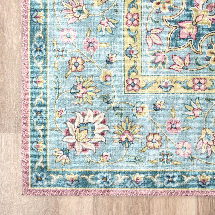 Teppich Vintage - Lily Medaillon Hellblau Türkis - 6