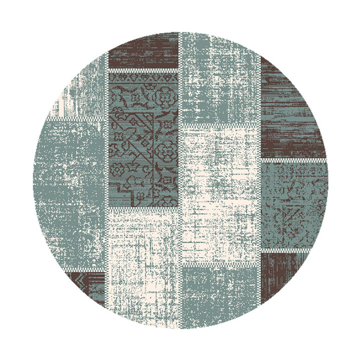 Teppich Vintage Rund - Spring Patchwork Grün Grau - 1