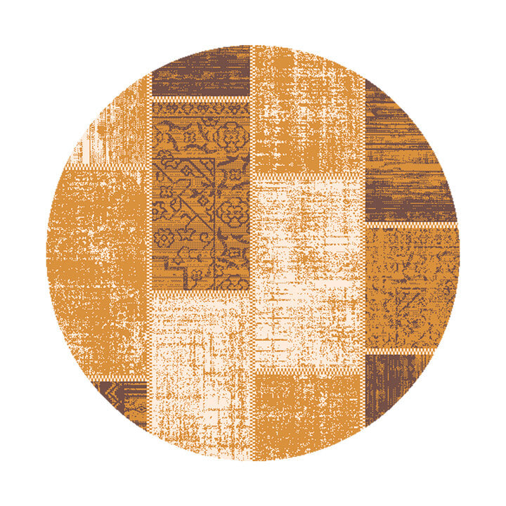Teppich Vintage Rund - Spring Patchwork Ockergelb Taupe - 1