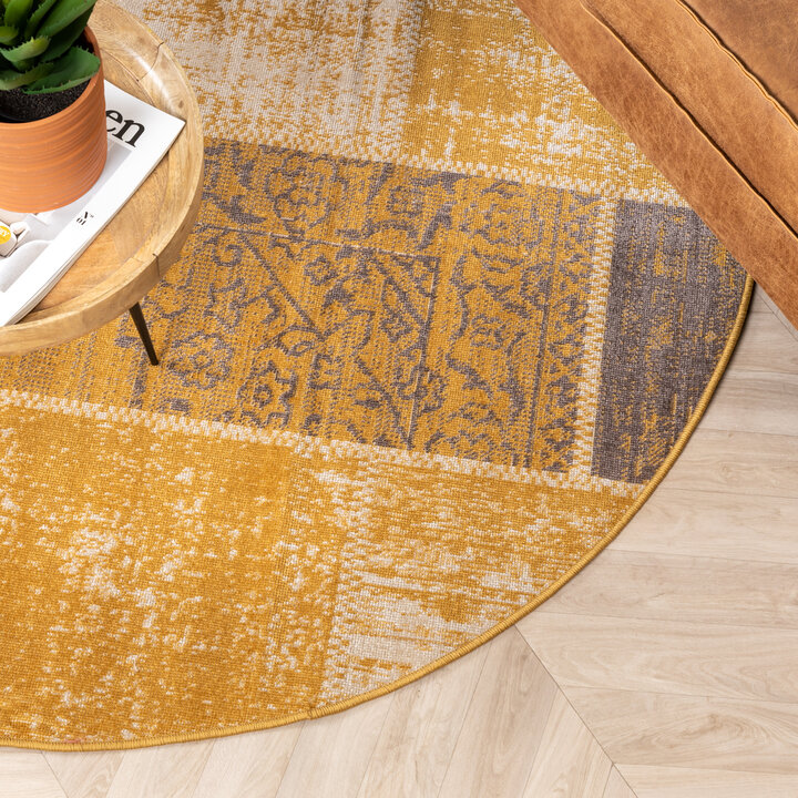 Teppich Vintage Rund - Spring Patchwork Ockergelb Taupe - 3