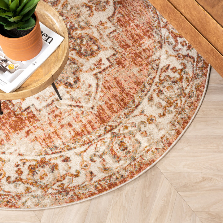 Teppich Vintage Rund - Spring Medaillon Terracotta Creme - 3