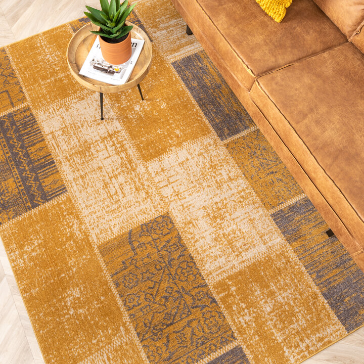 Teppich Vintage - Spring Patchwork Ockergelb Taupe - 3