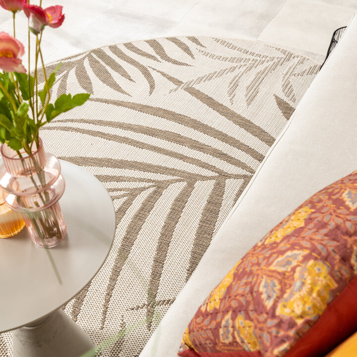 In- & Outdoor Jute Teppich Rund - Nomad Leaves Creme - 3