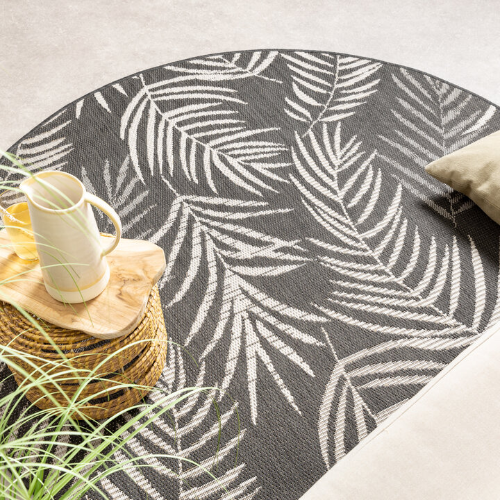 In- & Outdoor Teppich Rund - Malta Leaves Schwarz - 3