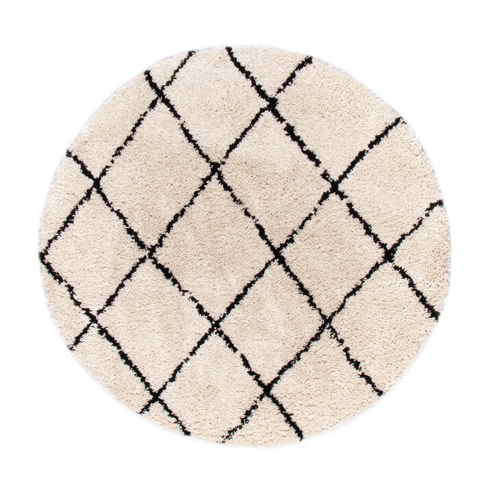 Teppich Hochflor Rund - Grand Lines Creme Schwarz - 1