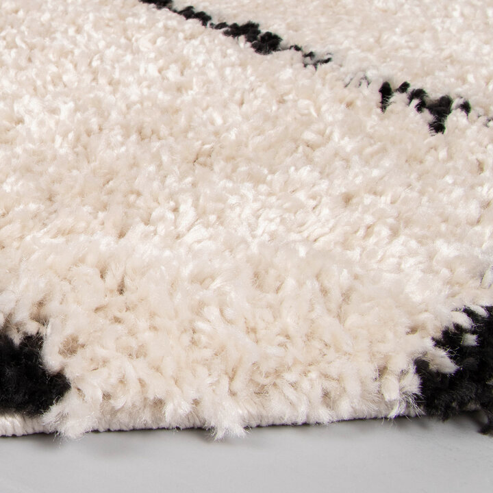 Teppich Hochflor Rund - Grand Lines Creme Schwarz - 6